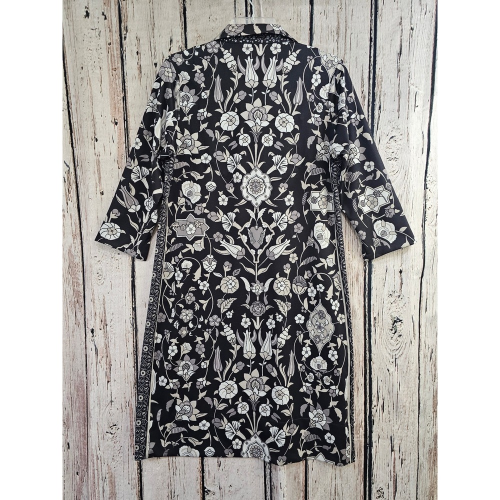 Gretchen Scott Tunic Dress Womens Medium Black Floral 3/4 Sleeve Stretch Shift - Picture 3 of 4